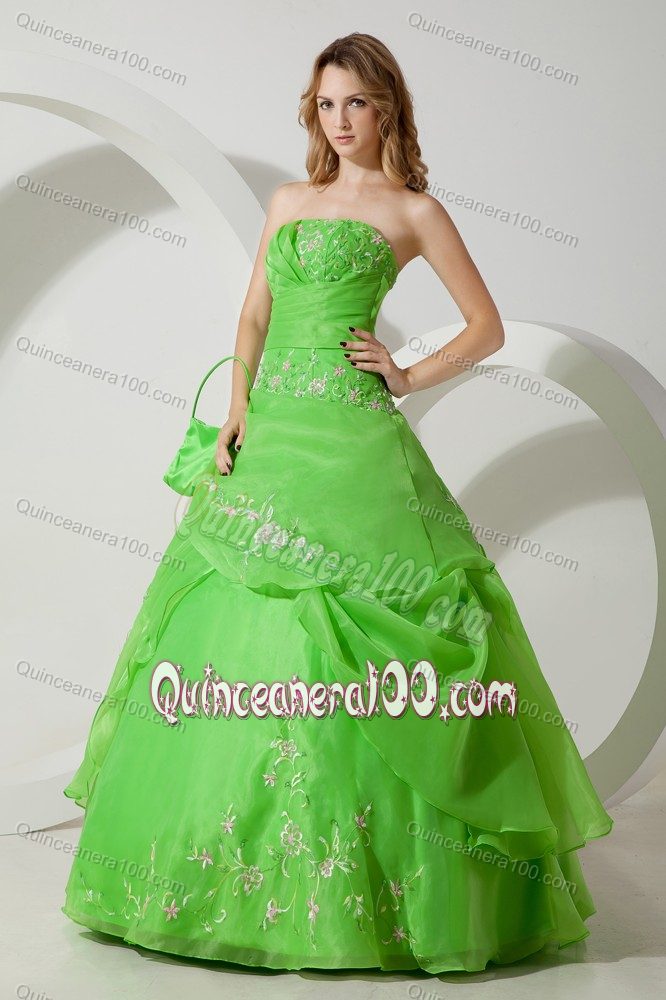 Charming Green Organza Quinceanera Gown Dresses with Embroidery