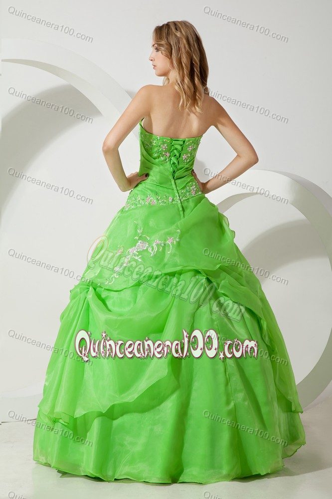 Charming Green Organza Quinceanera Gown Dresses with Embroidery