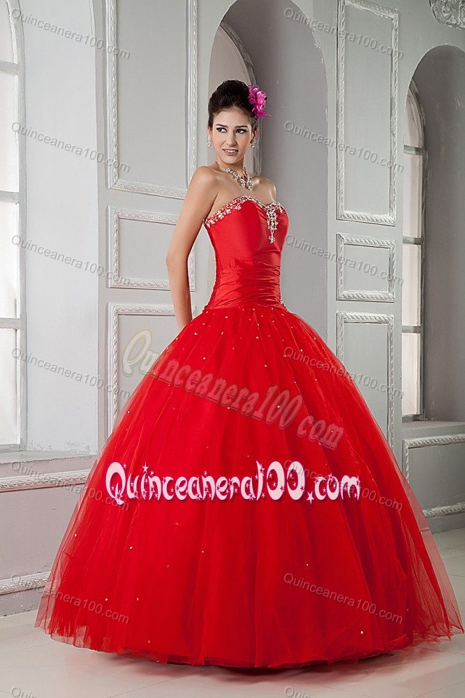 Red Tulle Quinceanera Dresses with Beading and Appliques