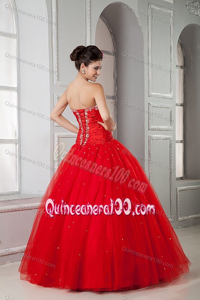 Red Tulle Quinceanera Dresses with Beading and Appliques