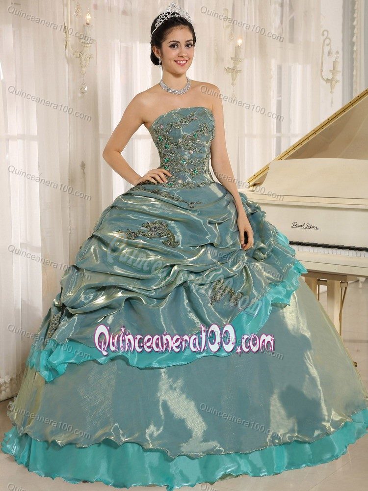 Multi-color Strapless Sweet Sixteen Dresses with Pick-ups