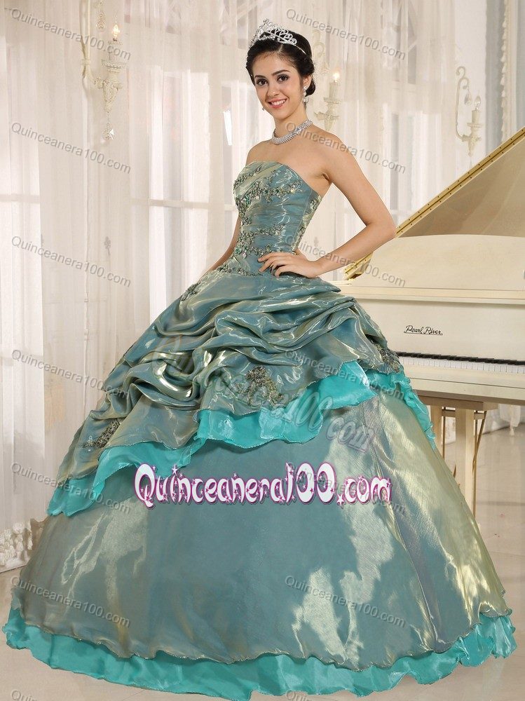 Multi-color Strapless Sweet Sixteen Dresses with Pick-ups