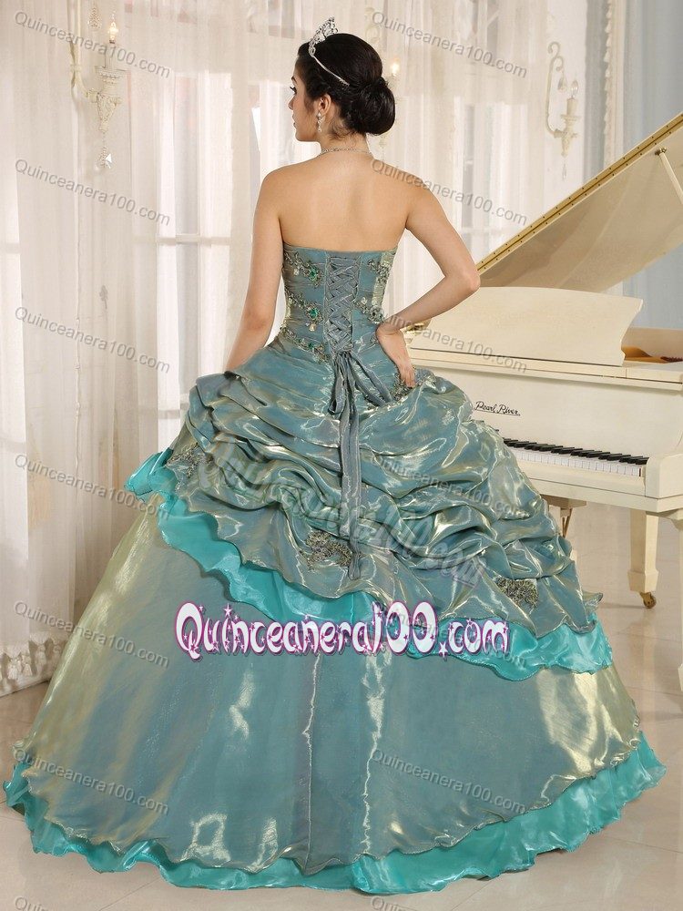 Multi-color Strapless Sweet Sixteen Dresses with Pick-ups