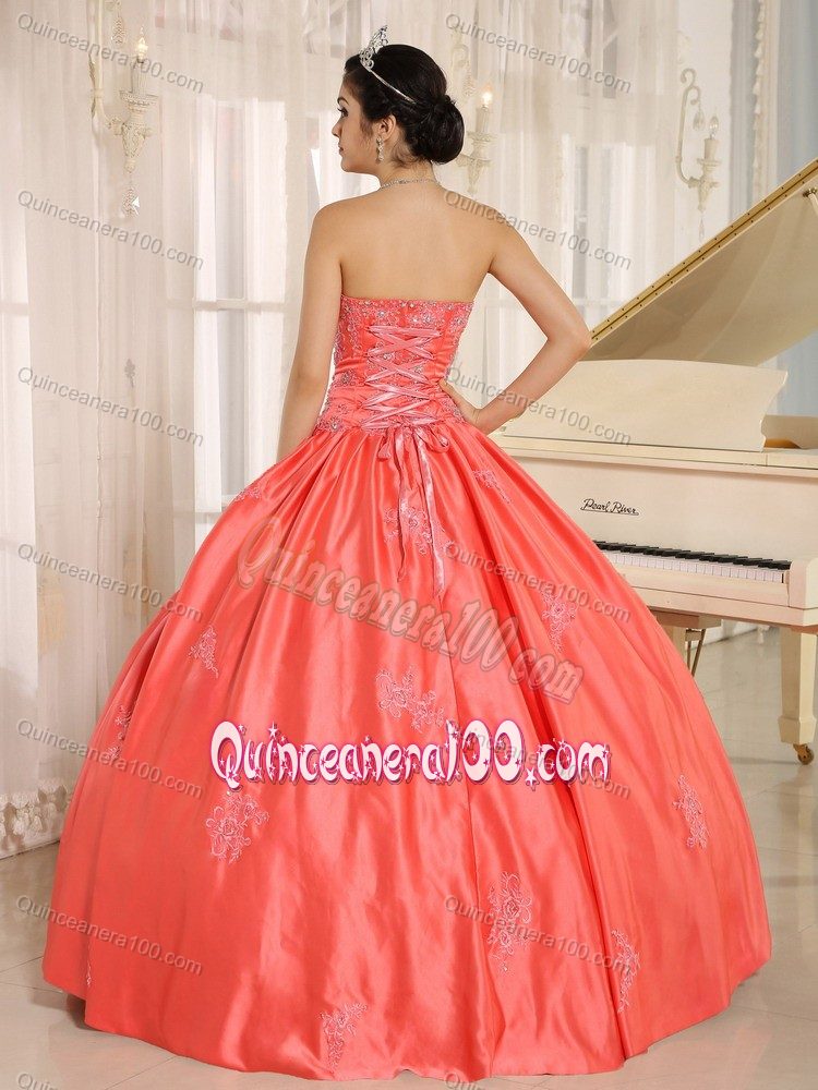 Watermelon Floor-length Taffeta Embroidery Quinceanera Dresses