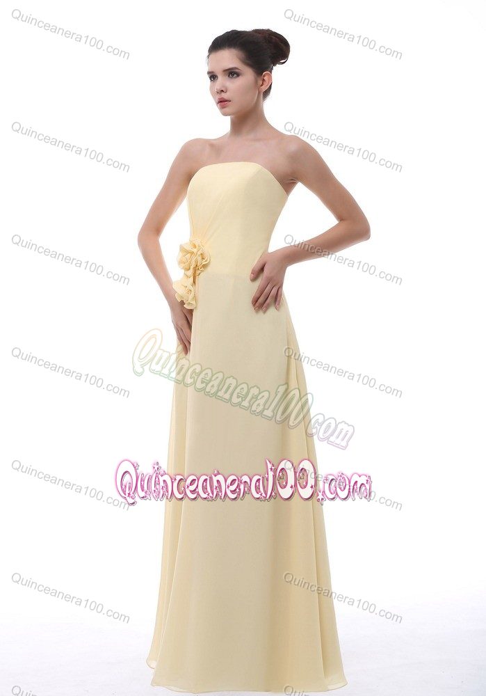 Chiffon Light Yellow Dama Quince Dress with Hand Made Flowers