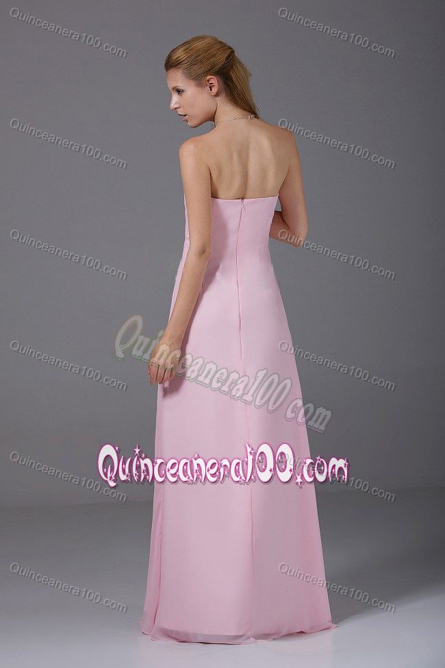 Strapless Light Pink Dama Dress with Ruches in Chiffon