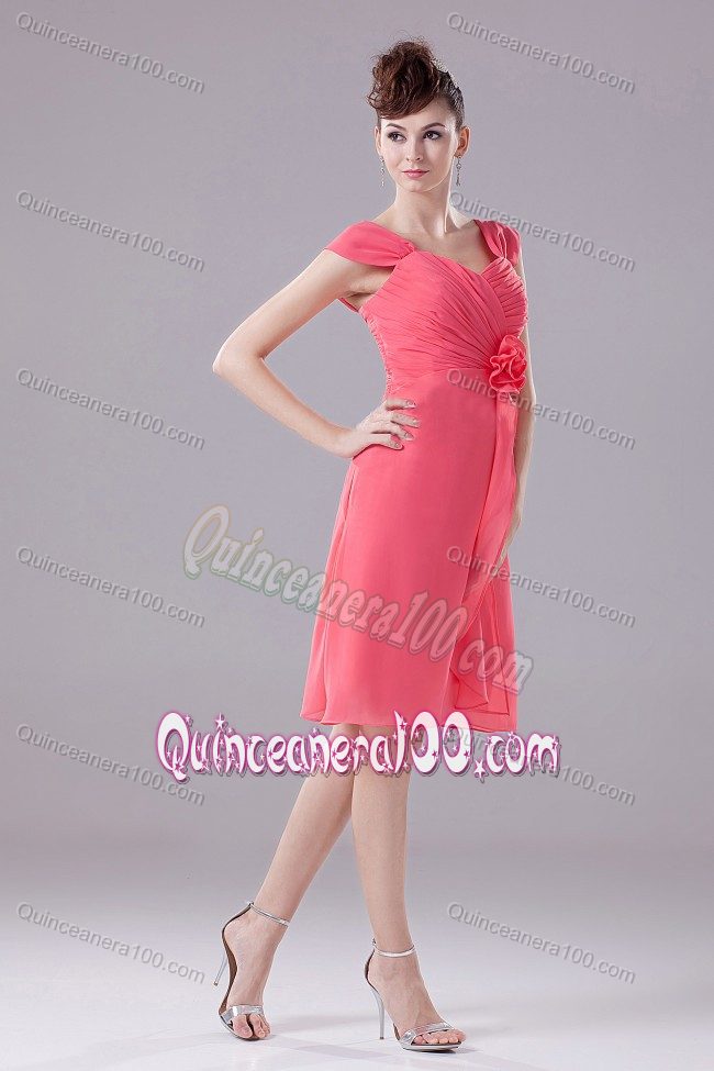 Watermelon Dama Dress with Ruches and Hand Made Flower