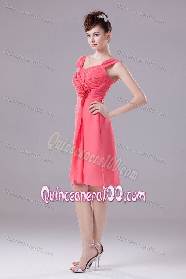 Watermelon Dama Dress with Ruches and Hand Made Flower