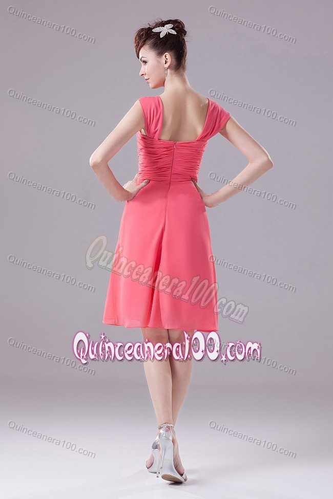 Watermelon Dama Dress with Ruches and Hand Made Flower