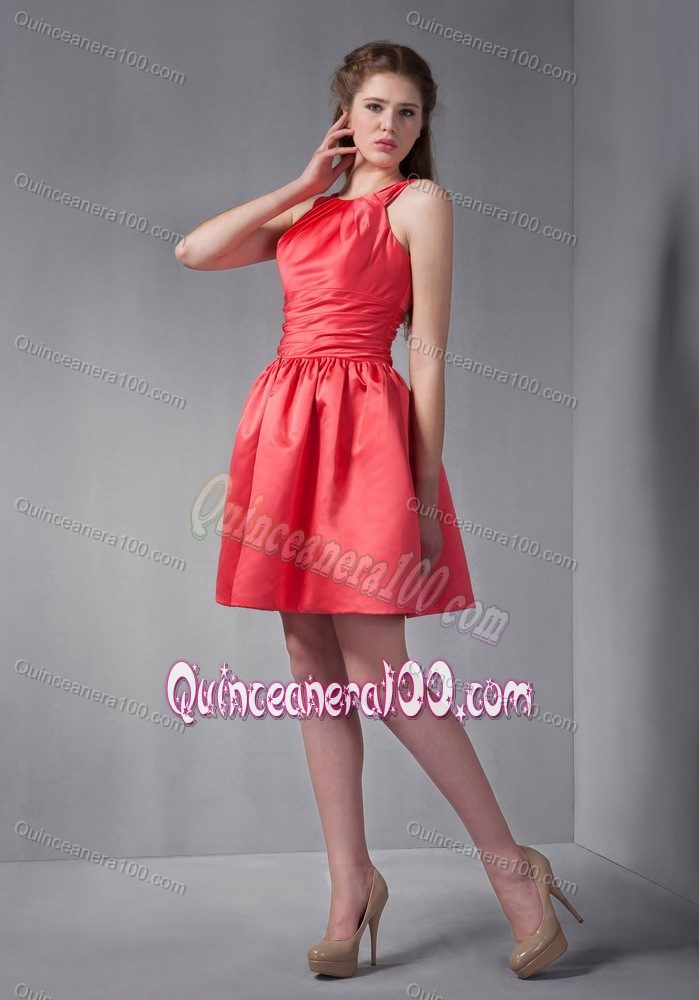 Taffeta Rust Red Scoop Neck Dama Dress in Mini-length