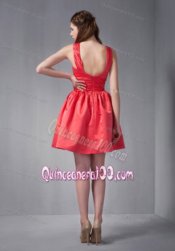 Taffeta Rust Red Scoop Neck Dama Dress in Mini-length