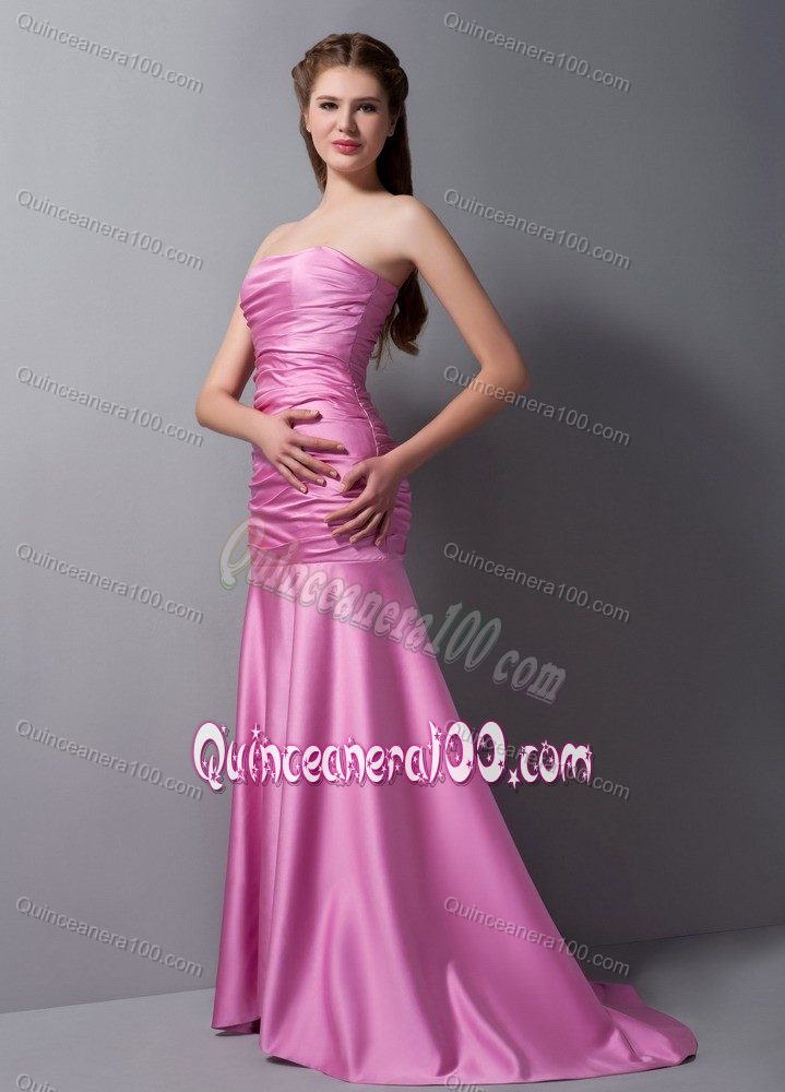 Mermaid Rose Pink Dama Dress with a Brush Train in Taffeta