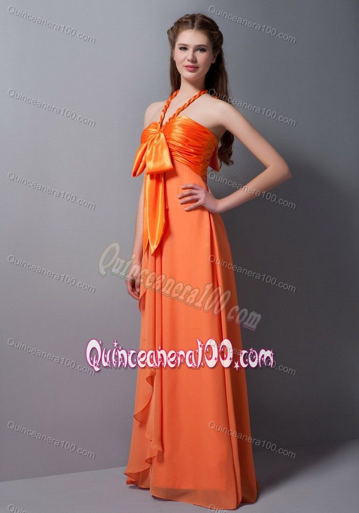 Orange Red Halter Top Dama Quinceanera Dress in Taffeta and Chiffon