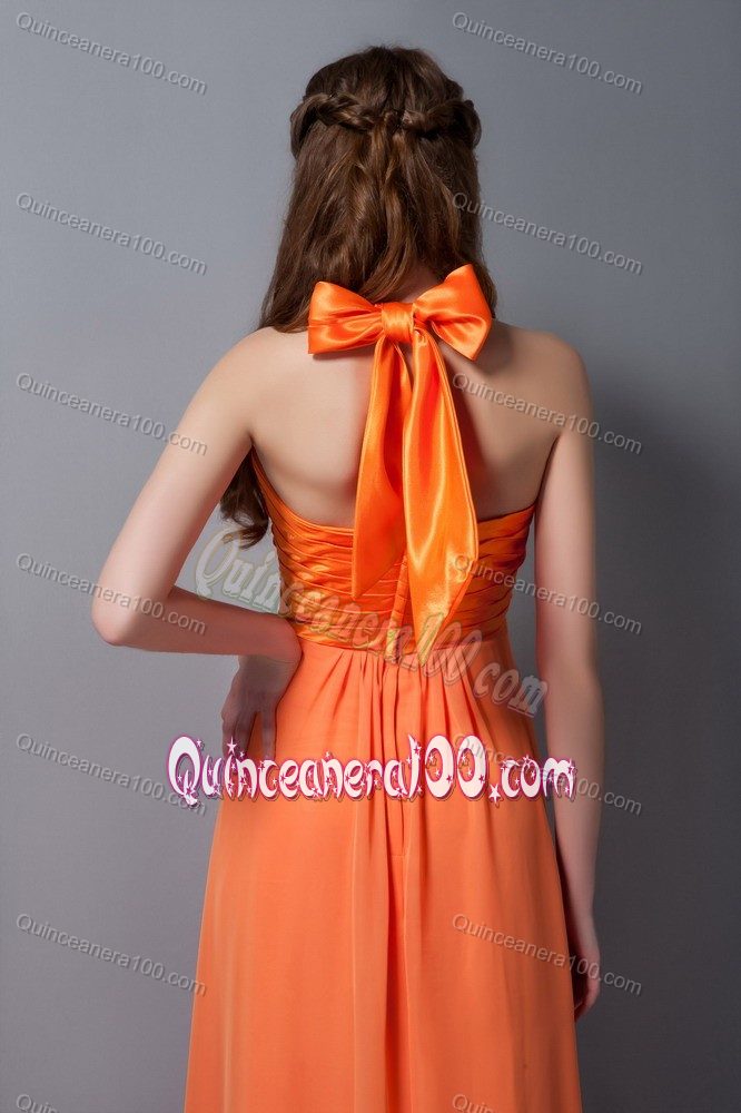 Orange Red Halter Top Dama Quinceanera Dress in Taffeta and Chiffon