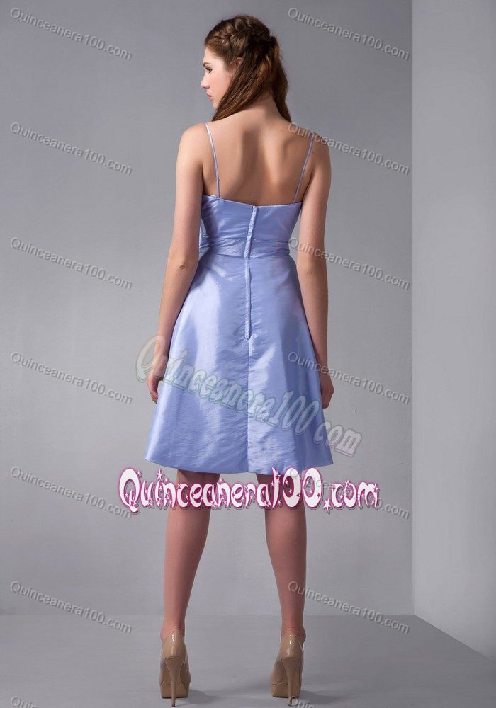 Spaghetti Straps Column Knee-length Ruched Lilac Dama Dress