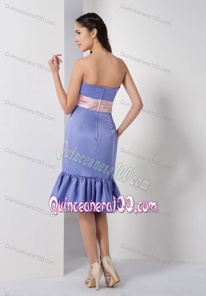 Column Strapless Dama Dress in Lilac with Belt and Ruches