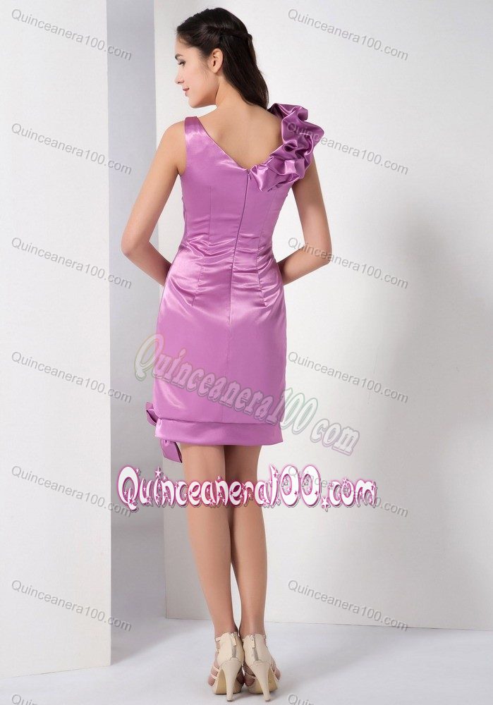 Column Square Lavender Mini-length 2013 Dama Dress with Bowknot