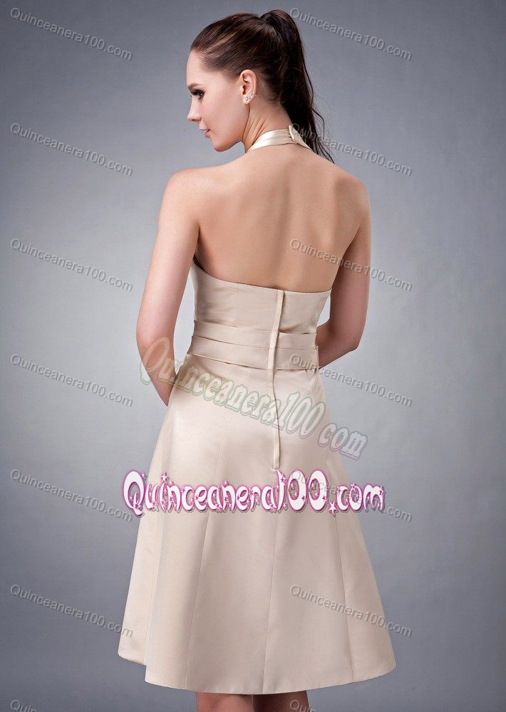 Halter A-line Tea-length Satin Sash 2013 Dama Dress in Champagne