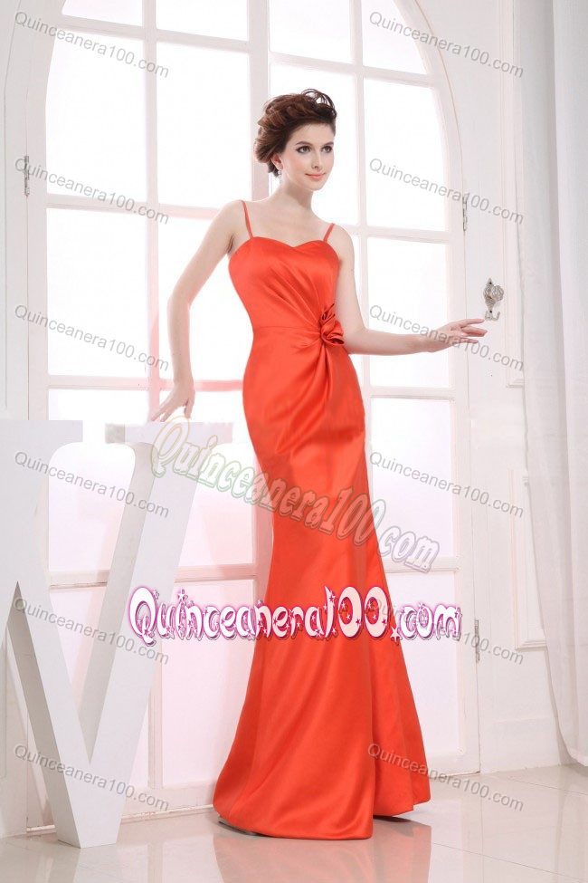 Orange Red Spaghetti Straps A-line Dama Dress Hand Made Flower