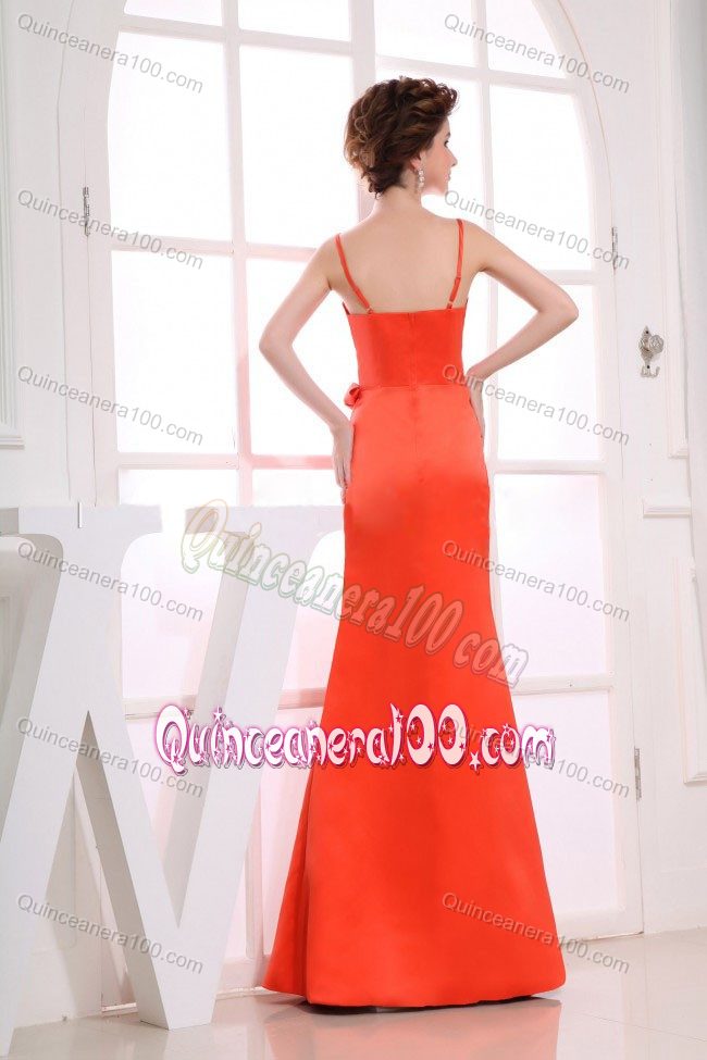 Orange Red Spaghetti Straps A-line Dama Dress Hand Made Flower