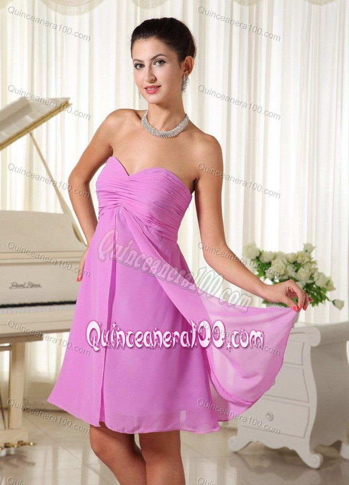 Sweetheart Empire Lavender Ruched Chiffon Knee-length Dama Dress