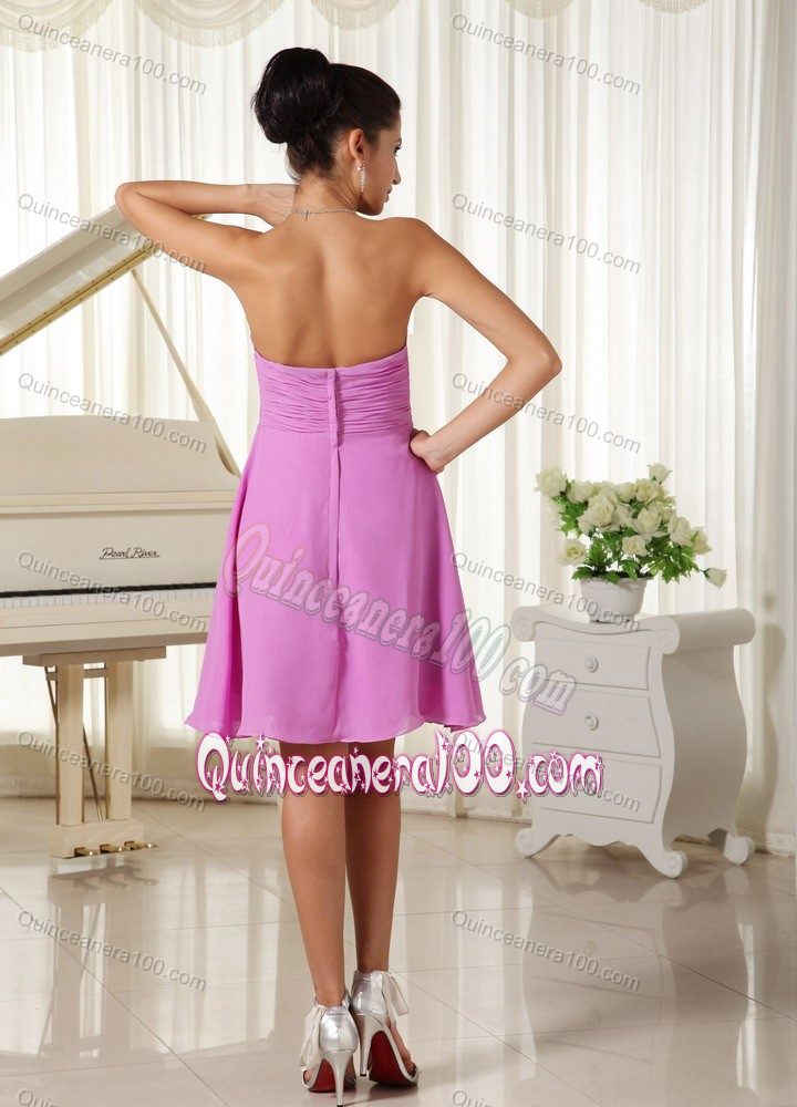 Sweetheart Empire Lavender Ruched Chiffon Knee-length Dama Dress