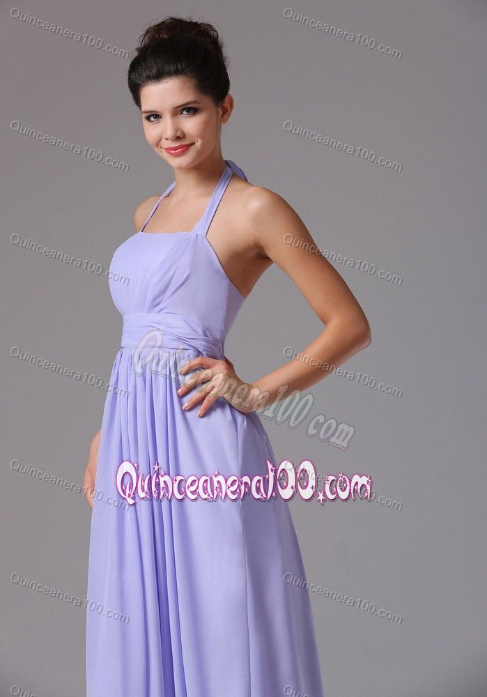 Elegant Lilac Halter Chiffon Dama Dress with Beading and Ruching