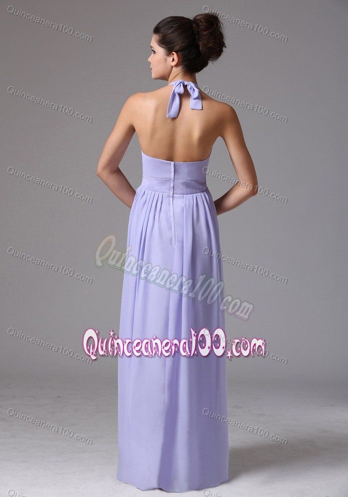 Elegant Lilac Halter Chiffon Dama Dress with Beading and Ruching