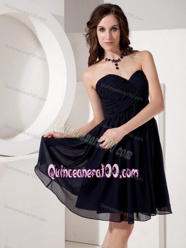 Black Empire Sweetheart Chiffon Mini-length Dama Dress Ruches