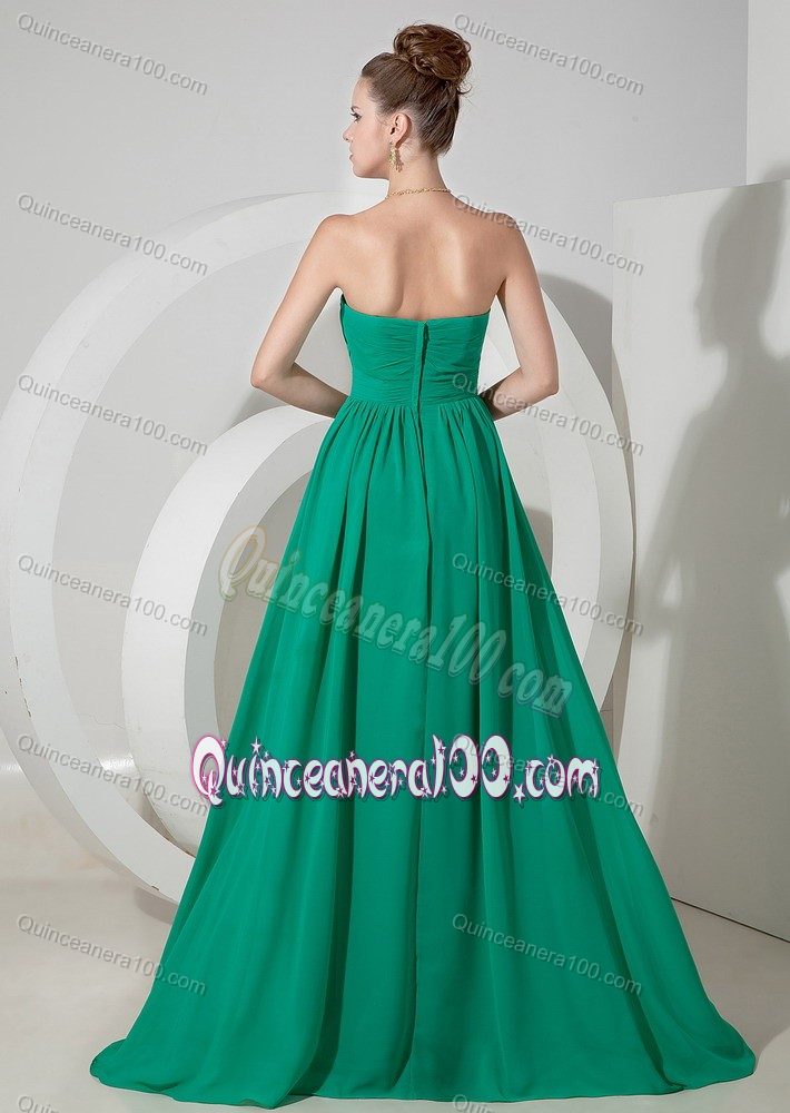 Sweetheart Empire Turquoise Ruched Dama Dress Brush Train