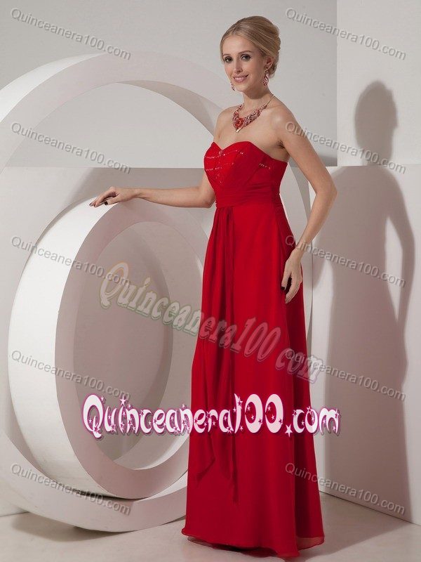 Wine Red Column Sweetheart Chiffon Dama Dress Beading Ruching