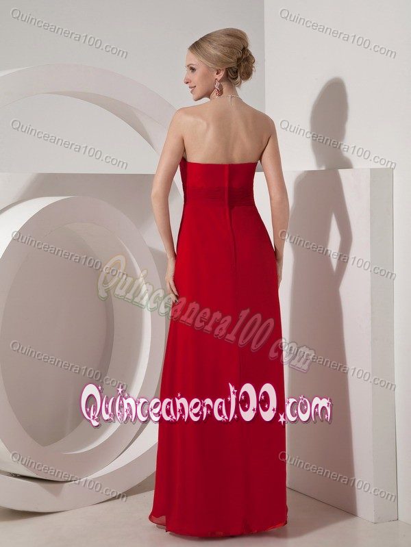 Wine Red Column Sweetheart Chiffon Dama Dress Beading Ruching