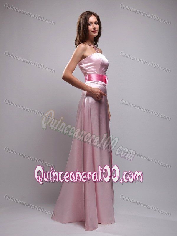 Baby Pink Empire Strapless Beading and Bowknot Dama Dress