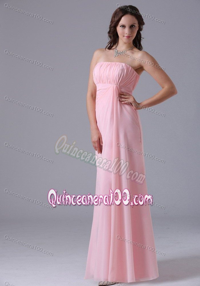 Simple Baby Pink Strapless Ruched Floor-length 2013 Dama Dress