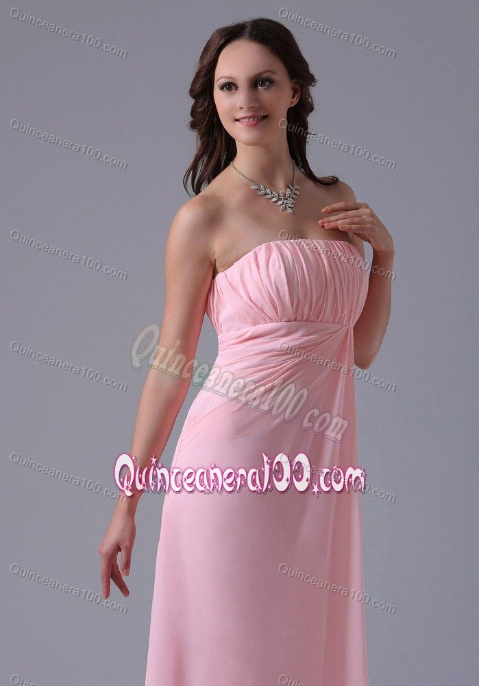 Simple Baby Pink Strapless Ruched Floor-length 2013 Dama Dress