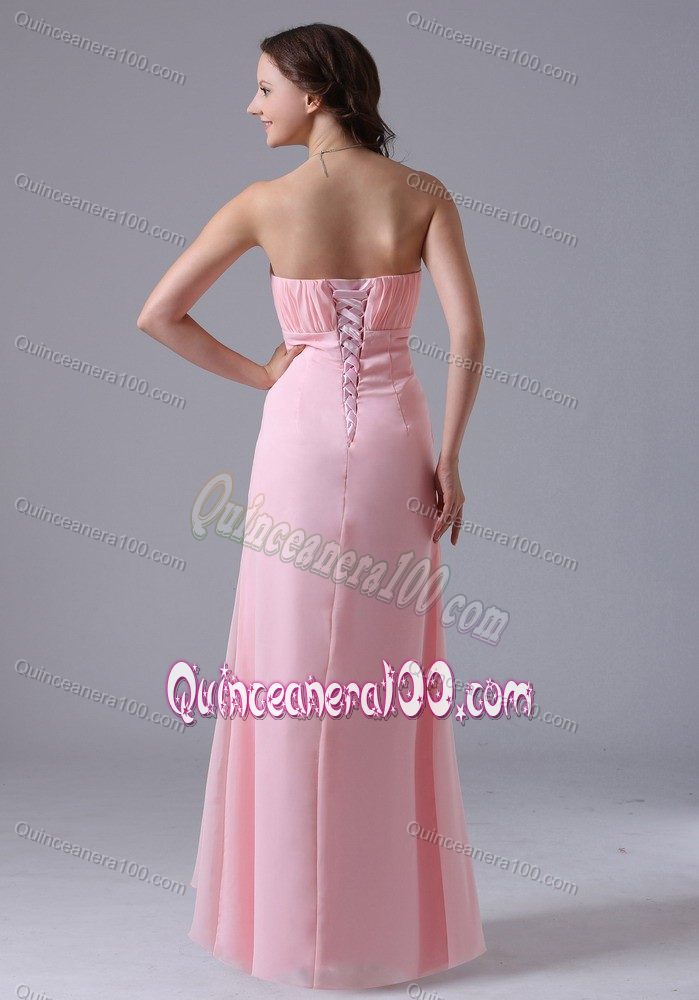 Simple Baby Pink Strapless Ruched Floor-length 2013 Dama Dress