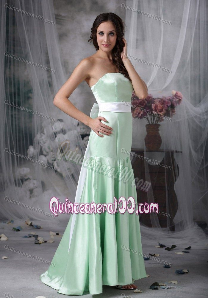 Strapless Apple Green Dama Dress Column Brush Train with Sash