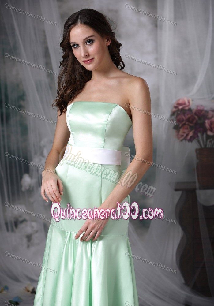 Strapless Apple Green Dama Dress Column Brush Train with Sash