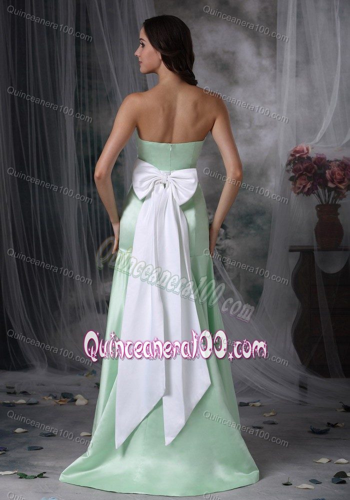 Strapless Apple Green Dama Dress Column Brush Train with Sash