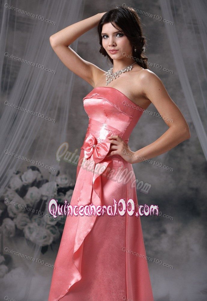 Strapless Beaded Dama Dress with Bowknot in Watermelon Red