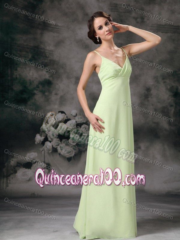 Yellow Green Column Straps Floor-length Formal Dresses For Dama