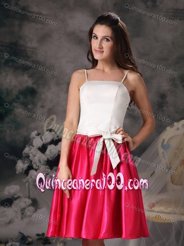 White and Hot Pink A-line Straps Mini-length Quince Dama Dresses