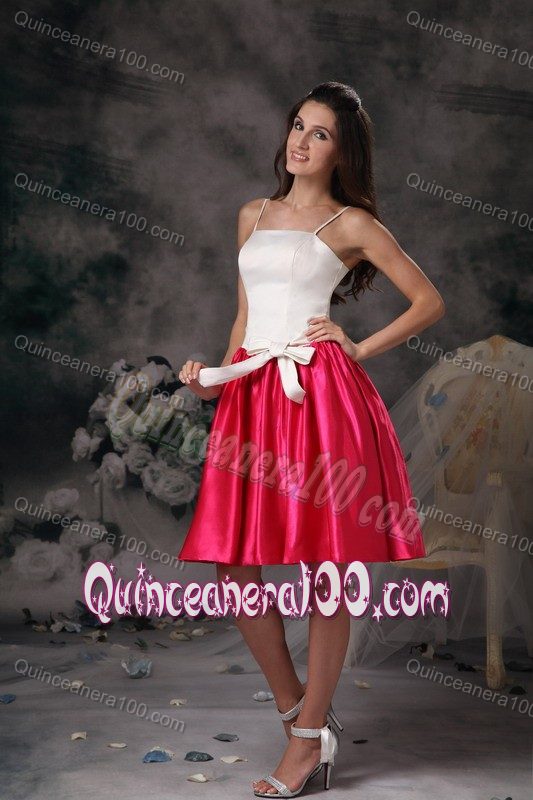 White and Hot Pink A-line Straps Mini-length Quince Dama Dresses