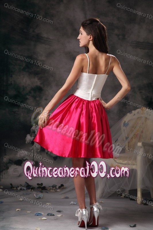 White and Hot Pink A-line Straps Mini-length Quince Dama Dresses