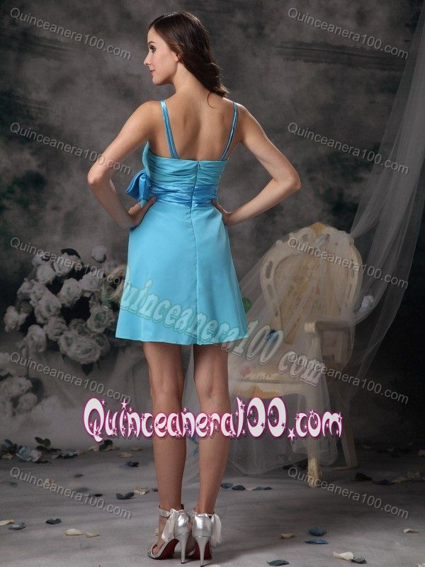 Lovely Aqua Blue Empire Straps Bowknot Short Damas Dresses For Quince