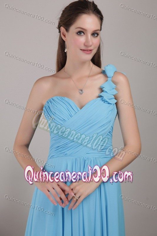 Baby Blue One Shoulder Floor-length Dresses For Dama with Dripping Back