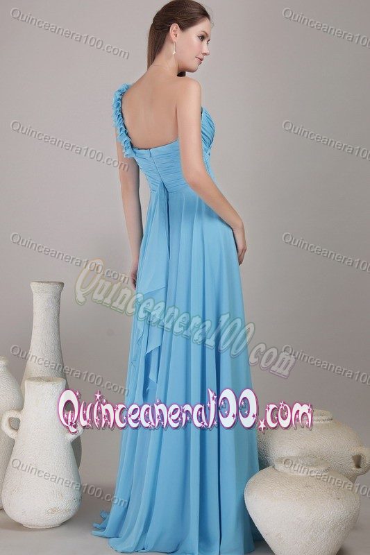 Baby Blue One Shoulder Floor-length Dresses For Dama with Dripping Back