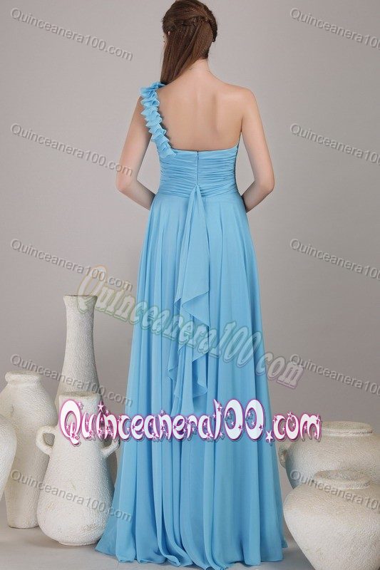 Baby Blue One Shoulder Floor-length Dresses For Dama with Dripping Back