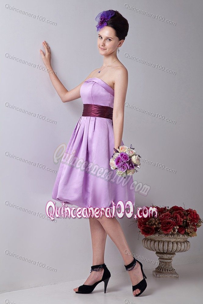 Lilac A-line Strapless Knee-length Dama Dress For Quinceaneras