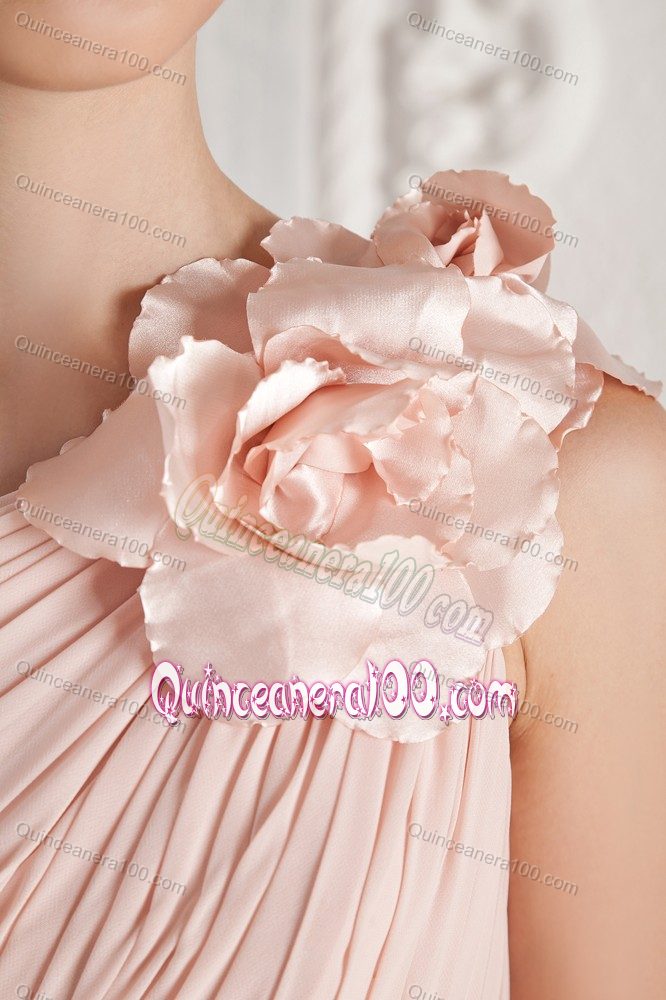 Baby Pink Empire One Shoulder Brush Train Formal Dresses For Dama